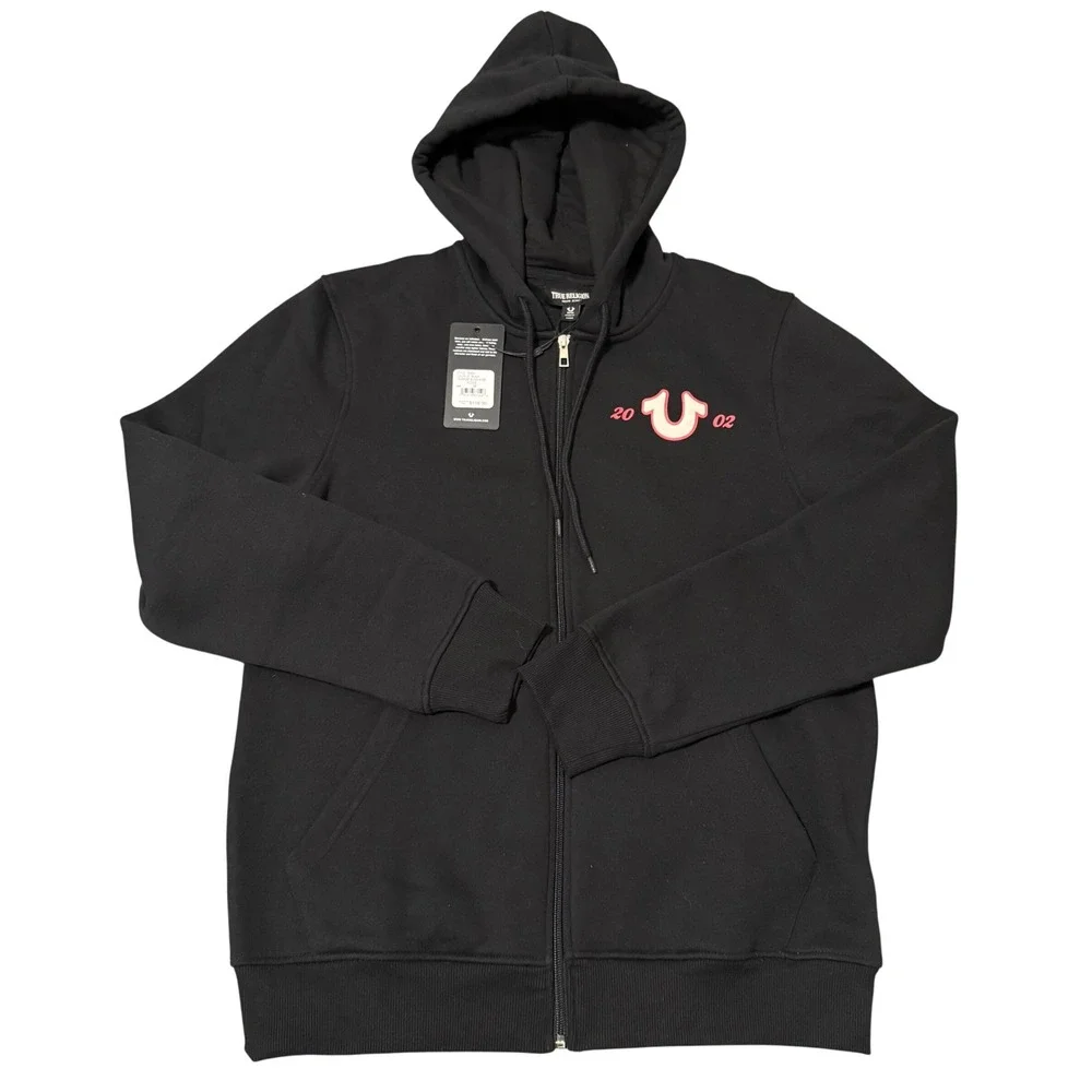 True Religion Mens Medium Black Sunrise Buddha‎ Zip Hoodie Sweatshirt